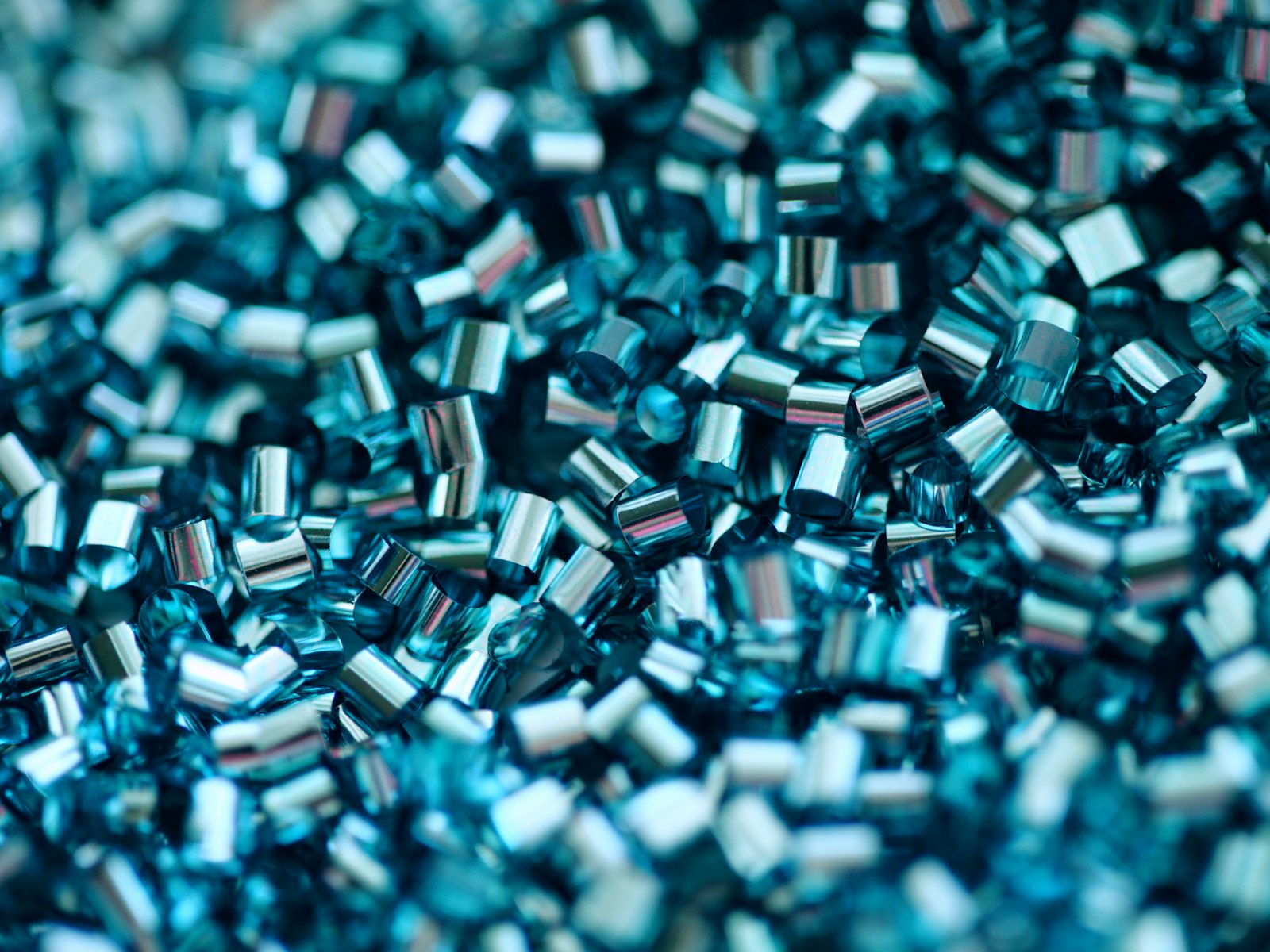 A close-up of recycled polythene pellets ready for reprocessing